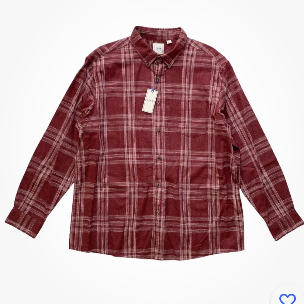 NWT ROWM Shirt Wine Heather Button Down Check Long Sleeve Soft Cotton